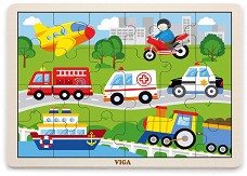 Превозни средства - Дървен пъзел от 24 части в подложка — Viga Toys 51462