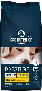 Суха храна за кучета за здрава кожа и козина Pro-Nutrition Adult All Sizes Healthy Skin - 12 кг, със сьомга, от серията Prestige Dog, за всички породи, с тегло от 2 до 80 кг, в зряла възраст