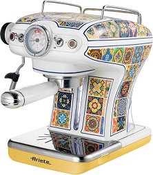 Кафемашина Ariete Positano 1389/1P, 850W, 15 bar, 0.9 л, Стиймър за мляко, Мляно и ESE дози, Бял/жълт