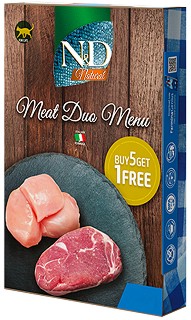 Консерви за котки N&D Natural Meat Duo Menu - 6 х 70 г, с пилешко и агнешко, над 1 година