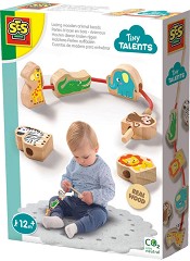 Дървена низанка Животни - SES Creative - Образователен комплект от серията Tiny Talents — 13141