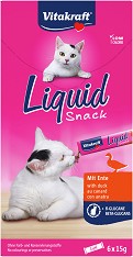 Кремообразни лакомства за котки Vitakraft Liquid Snack - 6 × 15 г, с патешко и Бета-глюкани, за над 3 месеца
