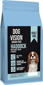 Суха храна за кучета с чувствително храносмилане DOG VISION Grain Free Adult — 2 кг, с треска, сладък картоф и магданоз, над 1 година, за средни породи
