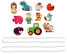 Дървени фигурки за нанизване Ферма - Janod — J05315