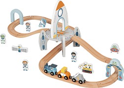 Дървен влак с релси Космическа станция - Tooky Toy — TJ796