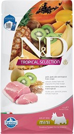 Суха храна за кучета N&D Adult Mini — 5 кг, със свинско, спелта, овес и тропически плодове, от серията Tropical Selection, за дребни породи, над 1 година