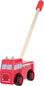 Дървена играчка за бутане Пожарна кола - Orange Tree Toys - От серията Emergency Collection — OTT02381