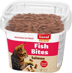 Лакомства за котки Sanal Fish Bites - 75 г, със сьомга