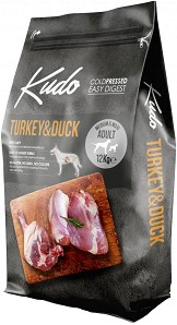 Студено пресована суха храна за кучета Kudo Medium & Maxi Adult - 12 кг, с пуешко и патешко, за средни и големи породи, в зряла възраст
