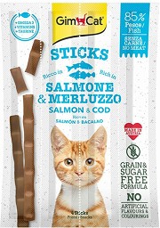 Лакомства за котки GimCat Sticks - 4 × 5 г, със сьомга и атлантическа треска