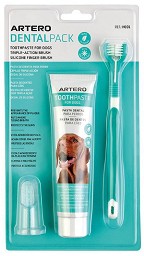Комплект за дентална хигиена за кучета ARTERO Dental Pack - С четка за зъби, напръстник и паста за зъби с аромат на мента