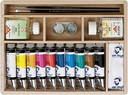 Маслени бои Royal Talens Basic - Дървено куфарче с аксесоари от серията Van Gogh