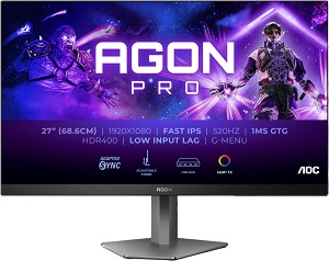  AOC AG276FK - 27", Fast IPS, 520 Hz, 16:9, 1920 x 1080, 0.3 ms, 2 x HDMI, 2 x DisplayPort, Adaptive-Sync - 