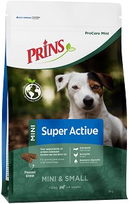 Натурална студено пресована суха храна за активни кучета Prins Super Active — 12 кг, с пилешко и пуешко, от серията ProCare Mini, от 6 месеца до 8 години