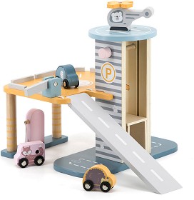 Дървен гараж - Viga Toys - С 4 превозни средства от серията PolarB — 44029