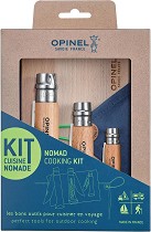 Комплект за къмпинг Opinel Nomad 2023 - С микрофибърна кърпа, дъска за рязане, белачка и 2 ножа