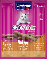 Лакомства за котки Vitakraft Cat Stick - 18 г, с пуешко и агнешко, от серията Classic