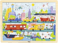 В града - Дървен пъзел от 48 части в подложка — Viga Toys 44582
