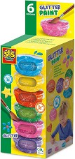 Блестящи бои за плакати SES Creative Glitter - 6 цвята x 45 мл