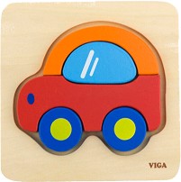 Кола - Дървен пъзел от 5 части в подложка — Viga Toys 50172