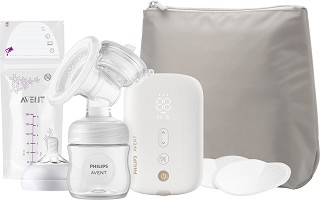 Електрическа помпа за кърма Philips Avent Natural Motion Premium - С шише, биберон, подплънки за гърди, торбички за кърма и несесер — SCF396/31