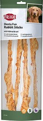 Дентални пръчици за кучета Trixie Sticks - 100 г, със заешка кожа и пилешки гърди, от серията Denta Fun