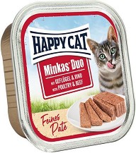 Пастет за котки Happy Cat Duo - 100 г, с птиче месо и говеждо, от серията Minkas, в зряла възраст