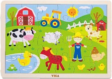 Във фермата - Дървен пъзел от 24 части в подложка — Viga Toys 50197