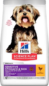 Суха храна за кучета с чувствителен стомах и кожа Hill's Sensitive Stomach & Skin Small & Mini Adult — 1,5 кг, с пилешко, от серията Science Plan, за дребни и малки породи, над 1 година