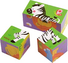Дървени кубчета Диви животни - Viga Toys — 50836