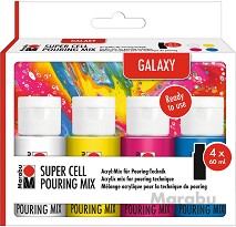 Акрилни бои с разливащ Pouring ефект Marabu Galaxy - 4 цвята x 60 мл