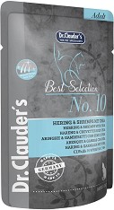 Пауч за котки за лъскава козина и здрава кожа Dr.Clauder's Hair & Skin - 85 г, с херинга, скариди и чиа, от серията Best Selection, в зряла възраст
