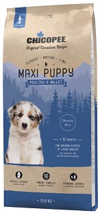 Суха храна за кучета CHICOPEE Maxi Puppy - 15 кг, с птиче месо и просо, от серията Classic Nature Line, за едри породи до 1 година