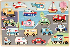 Превозни средства - Дървен релефен пъзел в поставка — Lelin Toys L20258