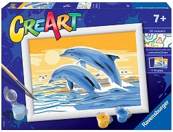 Нарисувай картина с делфини - Ravensburger - Творчески комплект с акрилни бои от серията CreArt — 20073