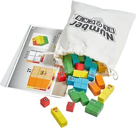 Дървен образователен конструктор Numberblocks - 28 кубчета и работни карти в торбичка — Learning Resources HM96932-UK