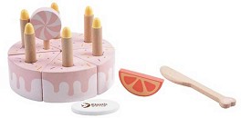 Дървена торта за рязане Happy Birthday - Classic World - С ножче и аксесоари
