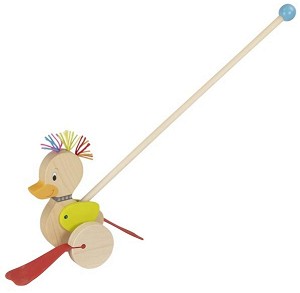 Дървена играчка за бутане Goki - Пънк пате — 54882