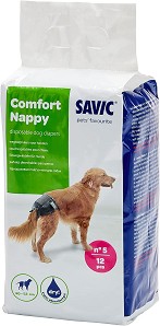 Пелени за куче Savic Comfort Nappy T5 - 12 броя, от 40 до 52 см