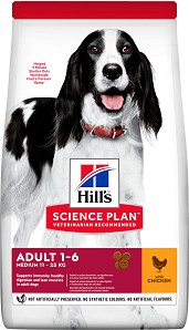 Суха храна за кучета Hill's Medium Adult — 2,5 кг, с пилешко, от серията Science Plan, за средни породи, от 1 до 6 години