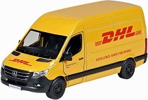 Метален бус Mercedes Benz Sprinter DHL - Goki - С отварящи се врати и pull-back механизъм — 12306