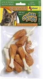 Натурални лакомства за кучета Antos Drumsticks — 0,1 кг, с пилешко, за дребни, малки, средни и големи породи, от серията D'light