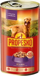 Консерва за кучета PROPESKO - 1,24 кг, с телешко и пилешко, за всички породи, в зряла възраст