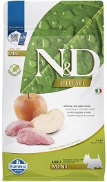 Суха храна за кучета N&D Adult Mini — 0,8 кг, с глиганско и ябълки, от серията Prime, за дребни породи, над 1 година