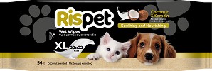 Мокри кърпички за домашни любимци Rispet - 54 броя, с кокос и кератин