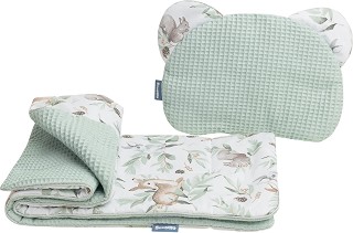 Спален комплект за бебешка количка 2 части Sensillo Waffle Set Roe Deers Mint - продукт
