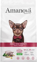 Натурална суха храна за кучета с наднормено тегло Amanova Adult Mini Obesity — 0,8 кг, с пуешко, за дребни породи, в зряла възраст