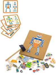 Дървена мозайка с чукче Роботи - Viga Toys — 50335