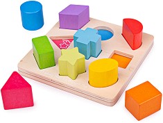 Дървен сортер Bigjigs Toys - Геометрични фигури — BB092