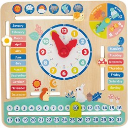 Детски дървен календар с часовник - Tooky Toy — TF329A